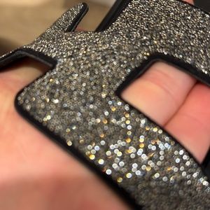 RARE Hermes ORAN Sandals Swarowski Crystals & Leather Black, 39size